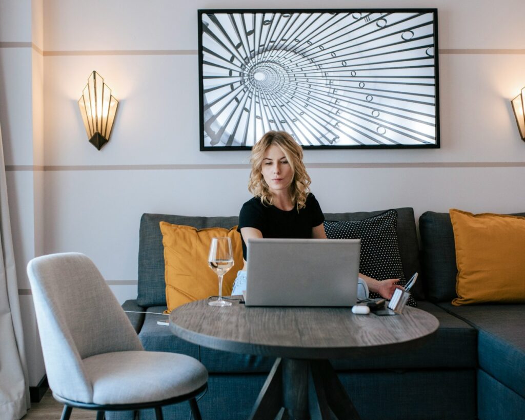 Confident tech CEO presenting AI-native brand strategy in futuristic 2026 office with holographic displays – how to be confident with your tech brand