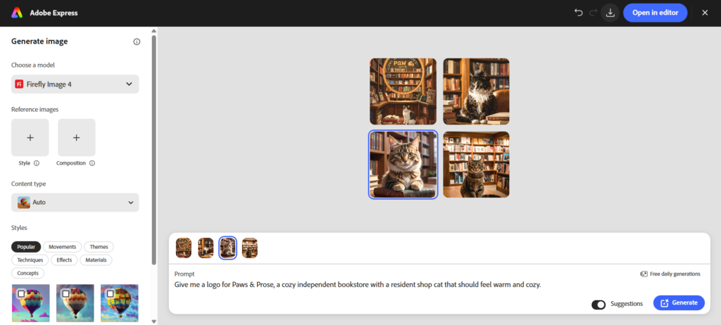 Adobe Express: For more illustrative AI concepts